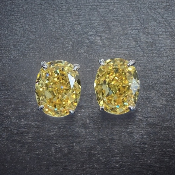 2 carats Fancy Yellow Lab Diamond Earrings - lab diamond earrings - Picture 3 of 4